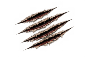 Ripping skin from a violent animal attack, showing deep gashes, scratches, and blood from a predator wound