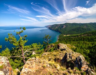 Lake Baikals Scenic Vista - A Breathtaking View from the Mountains.