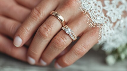 Wedding rings on couple's hands during marriage ceremony in a beautiful setting filled with love and joy