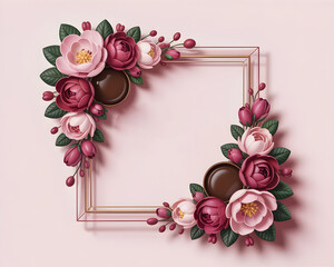 Elegant Floral Frame Mockup with Pink Roses and Gold Border