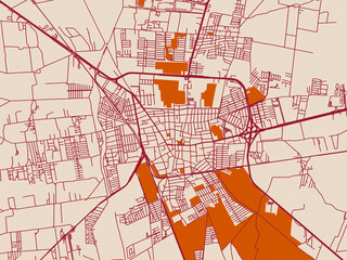 Obraz premium Minimal city map of Silao, Mexico with burgundy linework on cream