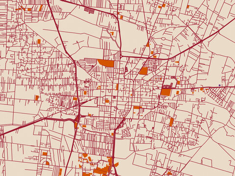 Minimal street plan of Texcoco de Mora, Mexico