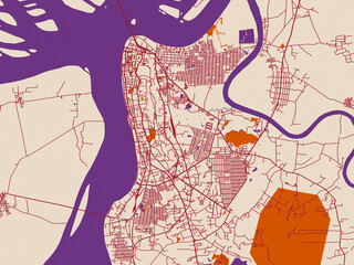 Urban map poster of Mawlamyine, Myanmar &ndash; warm boho color palette