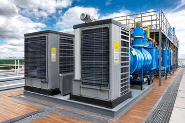 Rooftop hvac cooling and ventilation systems on building
