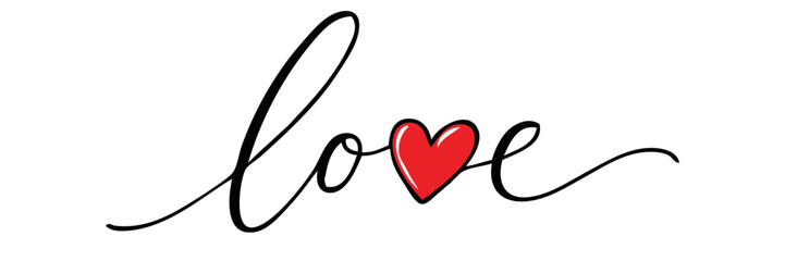 Handdrawn Word Love with Red Heart