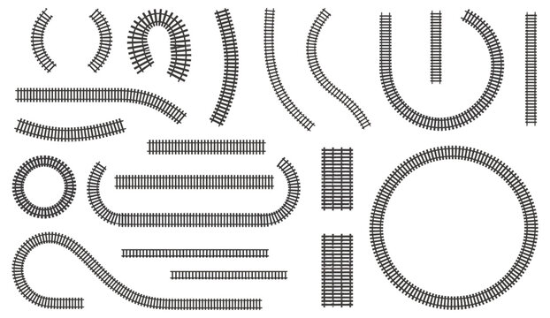 Railway Train Track Vector Route Set with Rail Lines, Subway Map Elements, Circular Curved Railroad Paths and Editable Track Icons for Game UI and Graphic Design