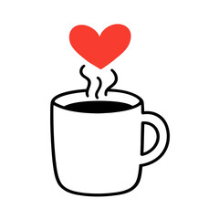 A cute coffee mug featuring a hand-drawn heart design symbolizing love and warmth.