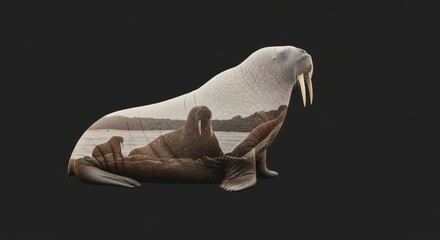 Double Exposure Walrus With Walrus