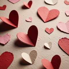 Obraz premium A collection of colorful paper hearts on a textured surface
