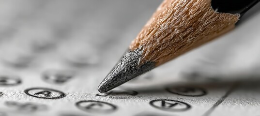 Macro Close-Up of Pencil Tip Writing on Answer Sheet with Soft Background Blur