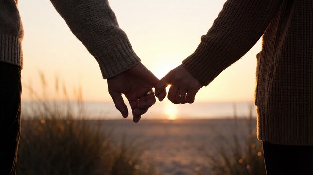 Couple Pinky Promise at Sunset on Beach