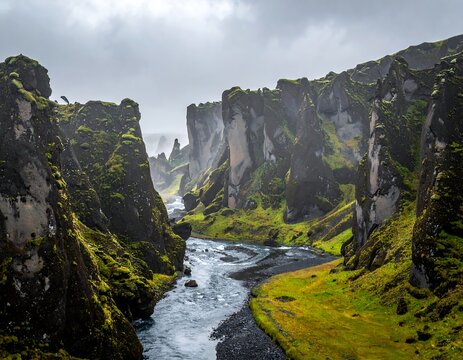 Fja?r?rglj?fur Canyon - A Majestic Icelandic Landscape.
