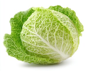 Obraz premium Fresh savoy cabbage head isolated on white background for food concepts