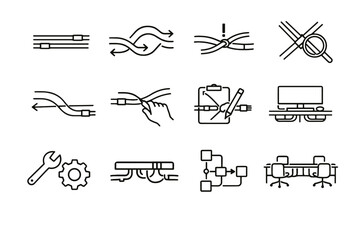 Shared cleaner intersection path cable desk design vector awareness routing icons calm