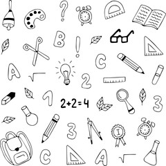 Obraz premium Set of School Supplies Hand Drawn
