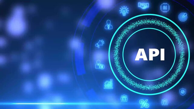 Digital concept of API with glowing icons and abstract blue background application programming interface