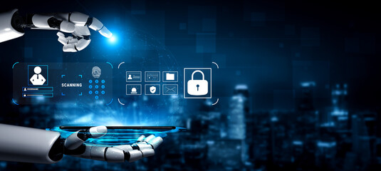 An AI digital security system for user authentication and access control. AI data protection using biometrics and secure login protocols. Motif