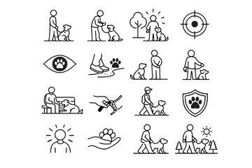 Obraz premium Presence clarity animal outings care vector icons mindful eye awareness walking icon