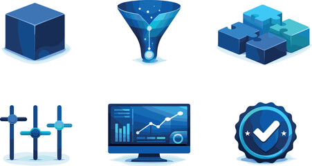 System Transformation Blueprint. Structural shift layout representing systematic transformation processes, six symbolic objects