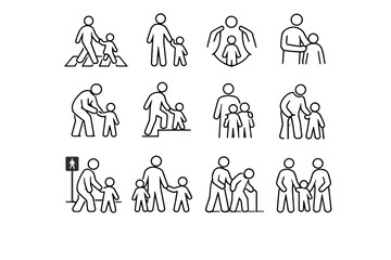 Attentive clarity step child crossing vulnerable guardian vector icons urban safety icon
