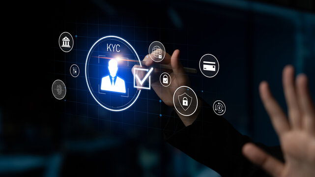 Digital KYC verification with biometric scan, ID authentication, and financial security icons representing identity verification, secure onboarding, fraud prevention, and compliance Latch - Powered by Adobe
