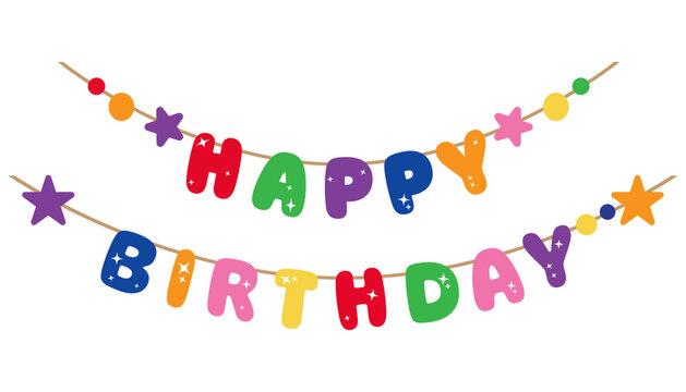 simple colorful vector of happy birthday garland in bubble and sparkle letters
