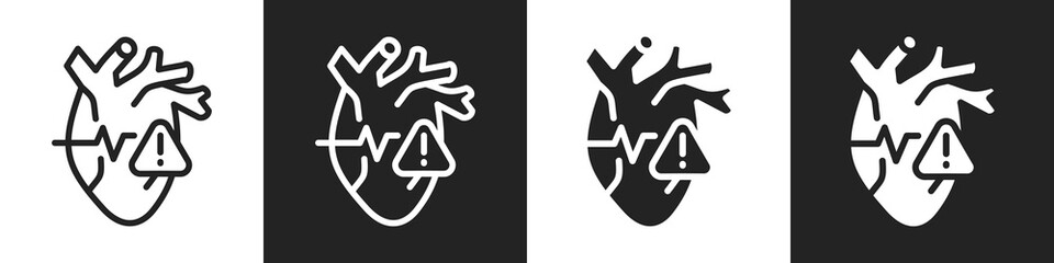Heart Disease Line And Solid Icon In White And Black Background