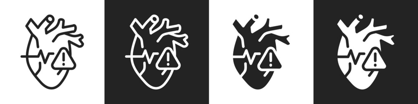 Heart Disease Line And Solid Icon In White And Black Background