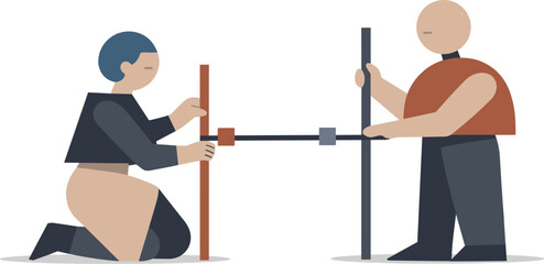 Image Generation. Two abstract geometric figures arrange and align boundary lines between themselves as structure solidifies