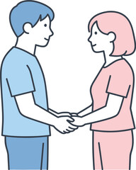Obraz premium Connected Simplicity. A man and woman hold hands while standing together, sharing a calm connected moment, minimalist flat line