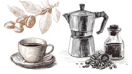 Creative Coffee Design Concept Vector with Outline on White Background