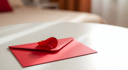 A red origami heart on a white table