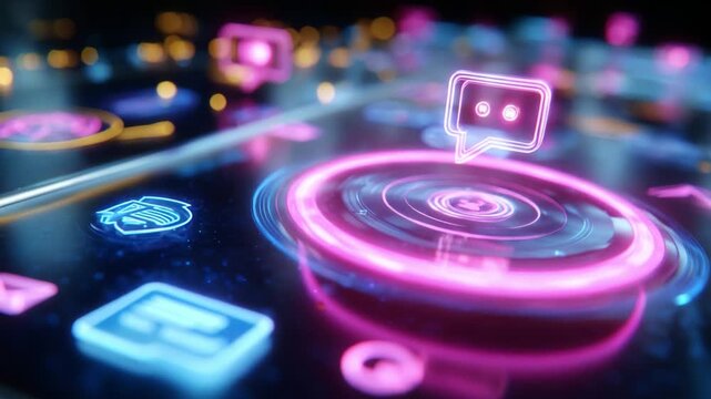 Illuminated Smart Device Interface with Interactive Elements Emphasizing Communication Features and Vibrant Design Aesthetics Conveying Modern Digital Technology and User Engagement through Eye