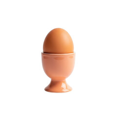 Single egg in pink egg cup isolated on transparent background
