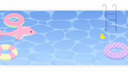 プール 浮き輪 夏 ナイトプール プールサイド VTuber 配信 サムネイル バナー デザイン 背景 イラスト © ramune