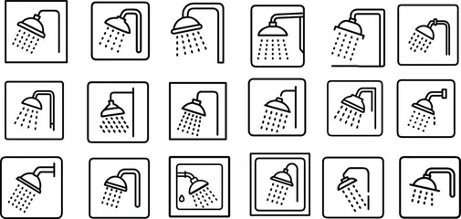 Collection of various showerhead icons in black and white