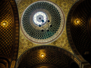 PRAGUE, CZECH REPUBLIC - MARCH 6 2017: Ornamental canopy inside the Spanish Synagogue. The Spanish Synagogue was called for its impressive Moorish interior design. 