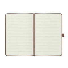 Open lined notebook ready for writing isolated on transparent background