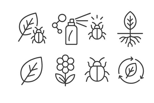 Plant-Insect Interaction Icons. Line style icons of Plant-Insect Interaction: Volatile Organic Compounds, Warning Signal, Predator