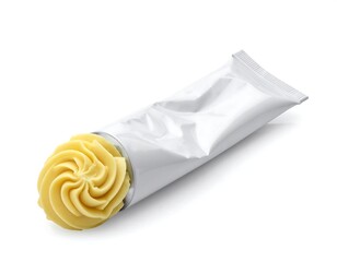 Delicious Butter Cookie Emerging from a White Wrapper on White Background.