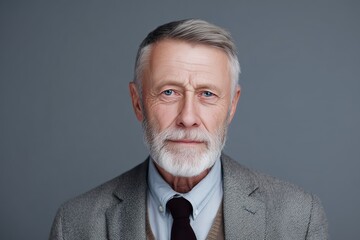 Mature businessman with beard and suit looking thoughtfully into the distance