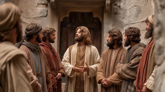 Jesus talking to his disciples	
