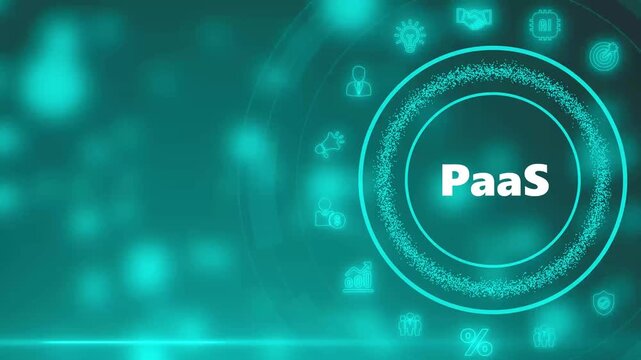 Paa S cloud computing service model with digital icons and glowing bokeh effect on teal background PaaS