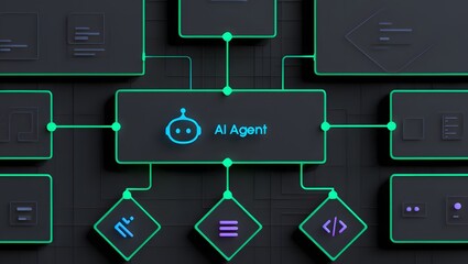 AI workflow automation artificial intelligence software interface nodes triggers data tool dashboard coding icon flow process technology 3d rendering.