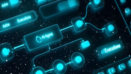 AI workflow automation artificial intelligence software interface nodes triggers data tool dashboard coding icon flow process technology 3d rendering.