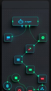 AI workflow automation artificial intelligence software interface nodes triggers data tool dashboard coding icon flow process technology 3d rendering.
