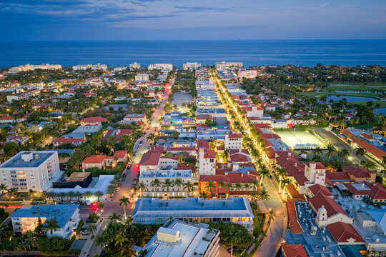 aerial view of Peruvian and Worth Avenues in Palm Beach
