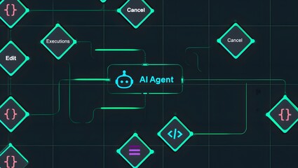 AI workflow automation artificial intelligence software interface nodes triggers data tool dashboard coding icon flow process technology 3d rendering.