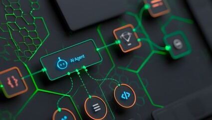 AI workflow automation artificial intelligence software interface nodes triggers data tool dashboard coding icon flow process technology 3d rendering.