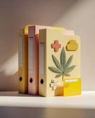 Medical cannabis concept with folders and health symbols for organizing documents,Marijuana Awareness Month